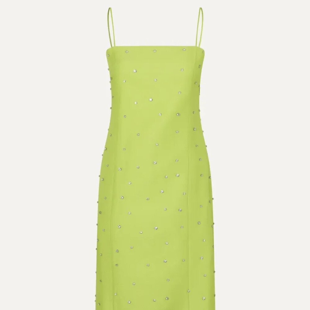 NWT *RARE* Stine Goya Alyna Crystal Embellished Twill Midi Dress in Lime